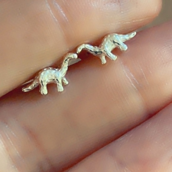 Sterling Silver Simple Stud Dinosaur Earrings - Picture 5 of 8